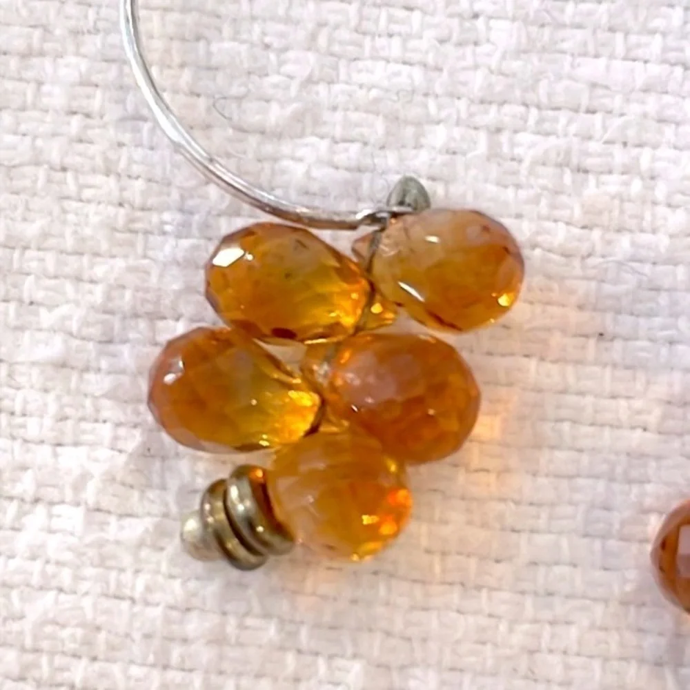 Sterling silver amber glass faceted crystals charm cluster